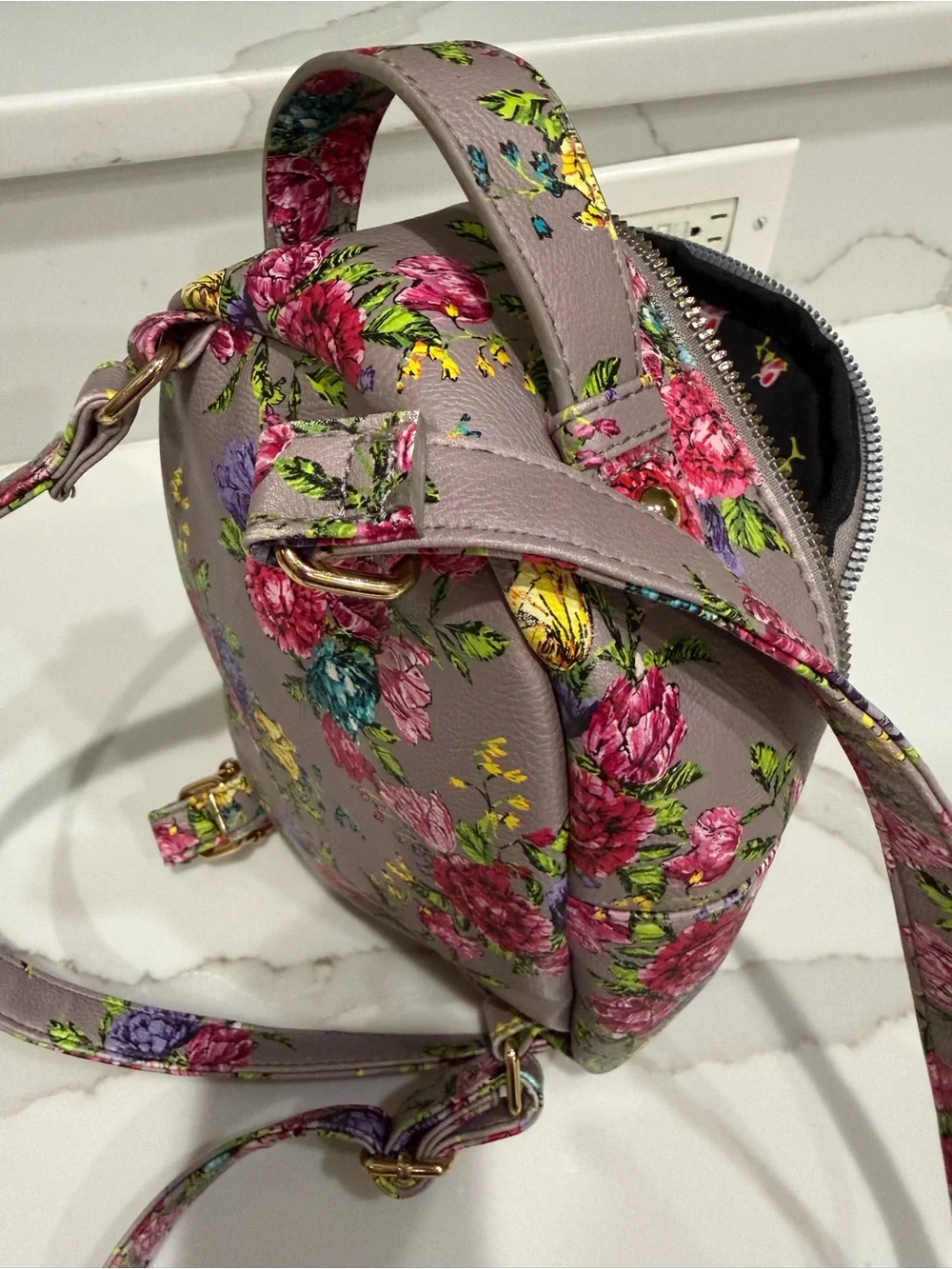 Kids Betsy Johnson Floral Puppy Mini Backpack - Pink Lavender